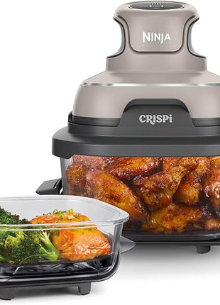Ninja Crispi Air Fryer, Microwave, Freezer & Dishwasher Safe, Non Toxic Glass Portable Cooking System, 4 QT & 6 Cup Glass Containers with Storage Lids, Easy Meals, Air Fry, Bake, Stone, FN101ST