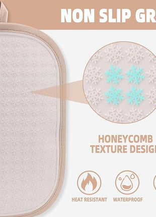 Hovico 2PCS Silicone Pot Holders, Oven Mitts Heat Resistant Hot Pads with Pockets, Non Slip Pot Holder for Kitchen Baking and Cooking| 9.8 x 7 Inches | Towel Cloth Interior Lining - Milkshake