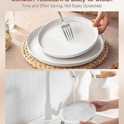 Famiware Milkyway Stoneware Dinnerware Sets with Mugs, Service for 6 (24 Pieces), Plates and Bowls Sets -Scratch Resistant, Microwave and Dishwasher Safe Dishes Set, White