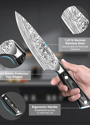 MOSFiATA 2Pcs Chef Knife Set, Sharp Kitchen Knife High Carbon German EN1.4116 Stainless Steel Cooking Knife, 9"&6" Chopping Knife Kitchen Knives Set with Ergonomic Handle, Gift Box