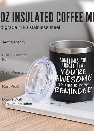 NOWWISH Inspirational Gifts for Men Women, Sometimes You Forget You're Awesome Coffee Mug, Thank You Gifts, Funny Birthday Gifts for Husband Dad, Coworker, Friends on Fathers Day, Black
