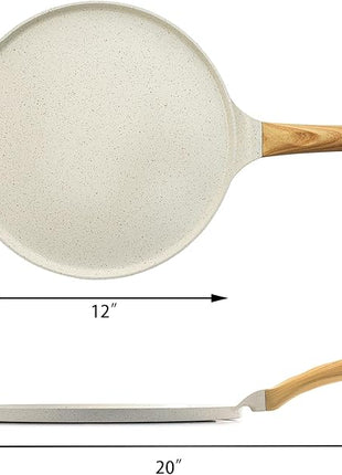 SENSARTE Nonstick Crepe Pan with Spreader, 12-Inch Natural Ceramic Coating Dosa Pan Pancake Flat Skillet Tawa Griddle with Stay-Cool Handle, Induction Compatible (White)
