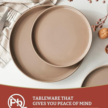 Famiware Milkyway Dinnerware Sets, 24 Piece Dish Set, Plates and Bowls Sets for 8, Cinnamon Brown