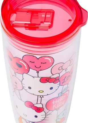 Silver Buffalo Sanrio Hello Kitty Valentine’s Day Heart Balloons Double Wall Travel Tumbler with Slide Close Lid, 20 Ounces