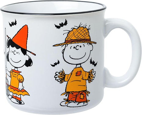 Silver Buffalo Peanuts Halloween Costumes Featuring Charlie Brown, Snoopy, Woodstock, Lucy, and Linus Ceramic Camper Mug, 20 Ounces