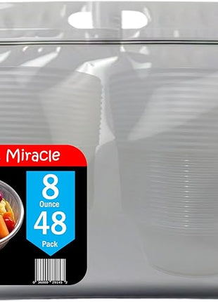 Mr Miracle 8OZ Deli Containers with Lids - 48 Pack of 8 oz Clear Airtight Reusable Plastic Food and Multi-Purpose Deli Containers - Microwave, Freezer, and Dishwasher Safe