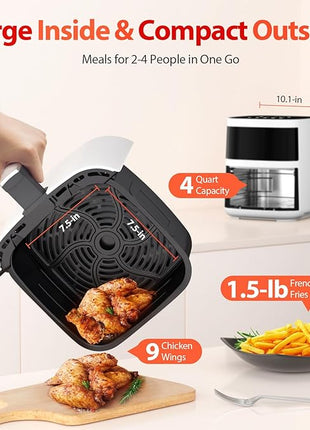 Air Fryer, Beelicious 8-in-1 Smart Compact 4QT Air Fryers with Viewing Window, Shake Reminder, 450°F Digital Airfryer with Flavor-Lock Tech, Dishwasher-Safe & Nonstick, Fit for 1-3 People, White