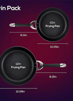 Circulon Symmetry Hard Anodized Nonstick Frying Pan Set / Skillet Set - 10 Inch and 12 Inch, Black