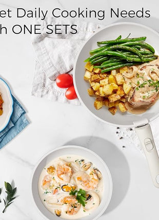 15Pcs Pots and Pans Set Non Stick, Cookware Sets with Detachable Handle, Nonstick RV Kitchen Cooking Tools Removable Handles, Oven Safe, Induction Fast, Stackable Induction Cookware, Blue