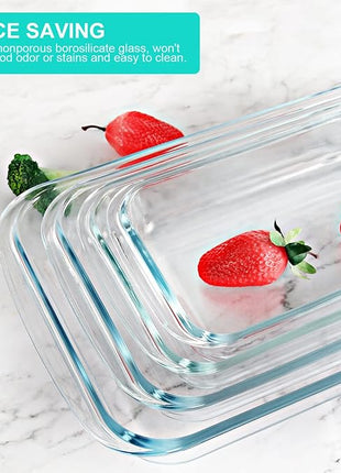 KOMUEE 8 Pieces Glass Baking Dish with Lids Rectangular Glass Baking Pan Bakeware Set with BPA Free Lids, Baking Pans for Lasagna, Leftovers, Cooking, Kitchen, Fridge-to-Oven, Green