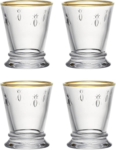 La Rochere Gold Rimmed Napoleon Bee Tumbler Set of 4 – La Rochere Bee Glassware Sets – Gold Rimmed Glassware (10 oz)