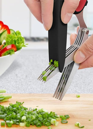 LHS Herb Scissors, Multipurpose 5 Blade Kitchen Herb Shears with Safety Cover, Kitchen Scissors for Chopping Basil Chive Parsley -Black