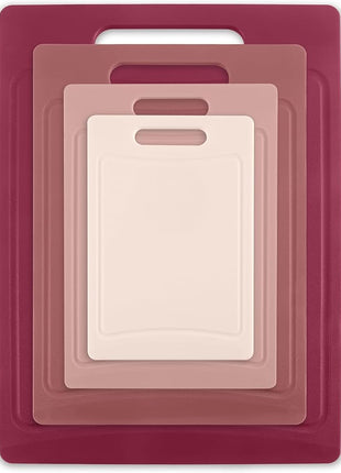 COOK WITH COLOR Non-Slip Cutting Board Set – Kitchen Essentials with Easy Grip Handle for Meat, Veggies, and Fruits, 4 Cutting Boards, Rose