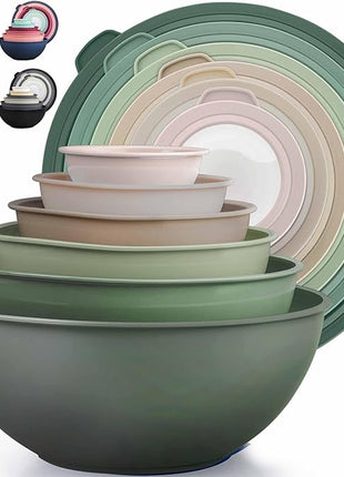 Zulay Kitchen 12 Piece Plastic Mixing Bowls with Leak-Proof Lids Set - Microwave and Freezer Safe Kitchen Mixing Bowls for Preparing, Serving and Storing - Large Nesting Bowls (Forest Ombre)