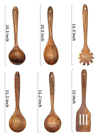 Wooden Spoons for Cooking,10 Pcs Natural Teak Wooden Kitchen Utensils Set Wooden Utensils for Cooking Wooden Cooking Utensils Wooden Spatulas for Cooking (10)
