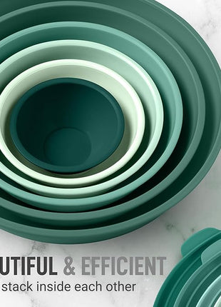 Zulay Kitchen 12-Piece Plastic Mixing Bowl Set - Colorful Nesting Bowls with Lids - Microwave & Freezer Safe (Teal Ombre)