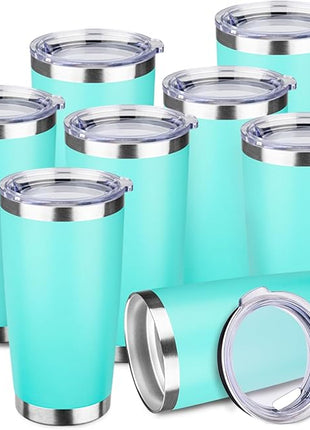 StarSpeed 20oz Tumbler Bulk with Lid, Stainless Steel Insulated Tumblers Double Wall Vacuum Insulated Travel Mug, Powder Coated Coffee Cups for Hot and Cold Drinks(Light Green,8)