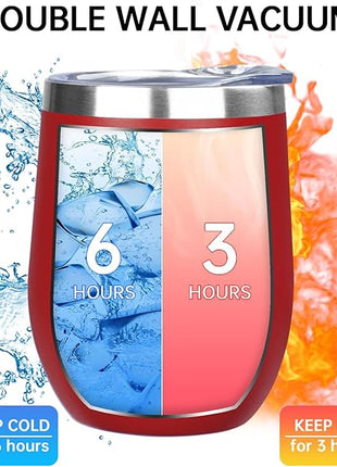MEZMUT 12 Oz Insulated Wine Tumbler with Lid Double Wall Vacuum Stainless Steel Wine Glass Coffee Mug Insulated Tumbler Cup for Champaign, Cocktail, Beer (Red, 1 Pack)