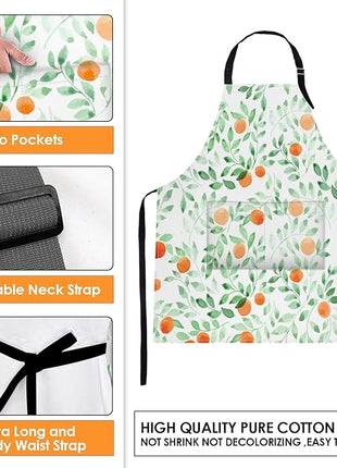 Britimes Green Leaves Fruits Orange Vintage Apron Home Kitchen Cooking Baking Gardening for Women Men with Pockets 32x28 inch