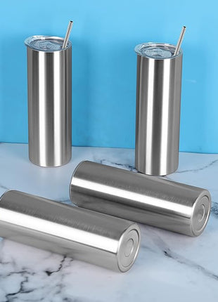 30 Oz Straight Skinny Tumbler Set, Stainless Steel Slim Skinny Travel Tumbler Bulk, Birthday Diy Gift For Women Friends Sisters, 4 Pack, Silver