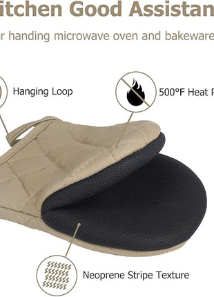 Oven Mitts and Pot Holders Set, Pack of 4, Heat Resistant Silicone Kitchen Mini Oven Mittens for 500 Degrees, Mini Oven Gloves and Hot Pads for Baking Grilling Barbecue Microwave Machine Washable