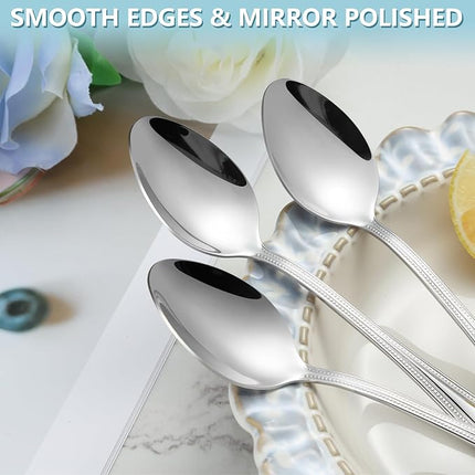24 Pieces Teaspoons Set, 6.4 Inches Spoon Set, Stainless Steel Silverware, Small Spoons with Pearl Dot Design Handle, Dishwasher Safe, Tea Spoons Suitable for Home and Restaurant