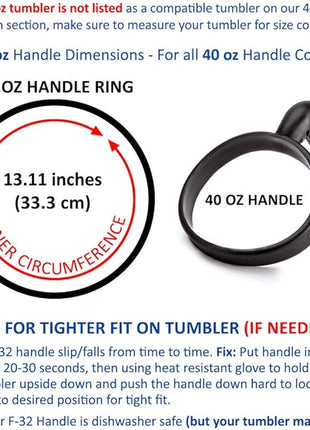 F-32 40oz Handle - 8 COLORS - Compatible with 40 Oz RTIC, Simple Modern, PURE, Fireki - DOES NOT fit Ozark Trail (40 OZ, MIDNIGHT BLACK)