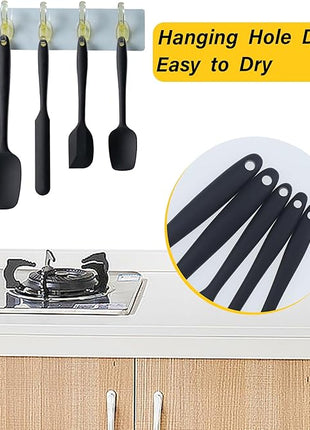 Silicone Spatula Set, 5 Piece Food Grade Rubber Spatulas for Baking, Cooking, and Mixing High Heat Resistant Non Stick Dishwasher Safe BPA-Free (Black)