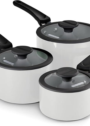 Tramontina Ceramic Non Stick 6-Piece Nesting Sauce Pan Set with Lids - Stackable Nonstick Cookware Set, Dishwasher and Oven Safe, White