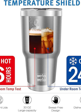 WETOWETO 30 oz Tumbler Stainless Steel Vacuum Insulated Coffee Ice Cup Double Wall Vacuum Coffee Tumbler for Hot and Cold drinks, Suitable for Beach, Travel, Party, Office (Stainless, 1 Pack)