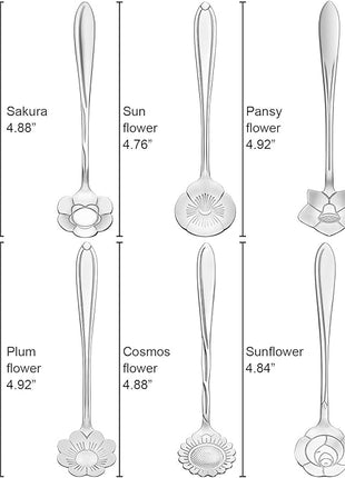 Chengu 8 Pieces Flower Coffee Tea Spoons Stainless Steel Sugar Spoons Tea Party Flower Fancy Tableware Set Stir Bar Creative Stirring Teaspoon, 8 Different Patterns(Silver)
