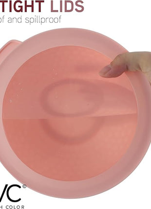 COOK WITH COLOR Mixing Bowls with Lids - 12 Piece Plastic Nesting Bowls Set includes 6 Prep Bowls and 6 Lids, Non Slip Bottom and Embossed Design - Microwave Safe (Rose)