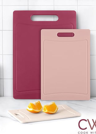 COOK WITH COLOR Non-Slip Cutting Board Set – Kitchen Essentials with Easy Grip Handle for Meat, Veggies, and Fruits, 3 Cutting Boards, Rose