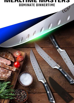 Dalstrong Steak Knives-4pc- Serrated Blade-Gladiator Series Elite-Forged German High-Carbon Steel-Table Dinner Kitchen Knives-Sheaths-Razor Sharp - Dinner Set-NSF Certified