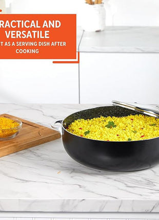 IMUSA 6.9Qt Bistro-Cera Aluminum Speckled Black Ceramic Caldero with Glass Lid, Nonstick Dutch Oven Pot for Rice, Family Meals, and Traditional Cooking, Black