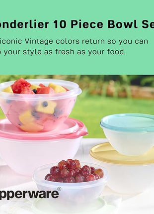 Tupperware Heritage Wonderlier 10 Piece Food Storage Bowl Set in Vintage Colors- Dishwasher Safe & BPA Free - (5 Containers + 5 Lids)