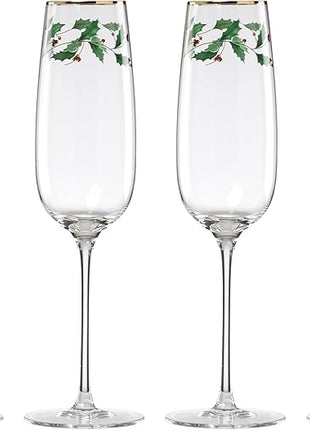 Lenox Glassware, Holiday Decal Flutes, Set of 4, 11-Ounce Capacity, Made From Glass, Dishwasher Safe Flutes, Drinking Glasses Set, Home And Kitchen, Champagne Flute, Champagne Glasses (Clear, 4 Piece)