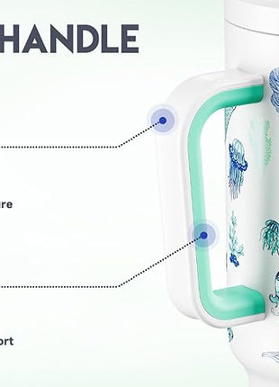 Meoky 40 oz Glow in the Dark Tumbler with Handle and Straw, Tumbler with Lid and Straw, Insulated Stainless Steel Travel Mug, 100% Leak-proof, Keeps Cold for 34 Hours (Sea Life)