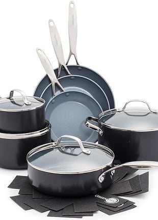 GreenPan Valencia Pro Ceramic Nonstick 11 Piece Cookware Set, Hard Anodized PFAS-Free Pots & Pans, Induction Ready, Compatible on All Cooktops, Dishwasher Safe, Oven Safe to 600F, Gray