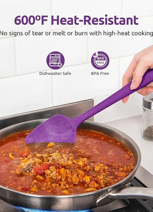 U-Taste Silicone Spatula Set: 600ºF High Heat Resistant, Seamless Food Grade Flexible Rubber Kitchen Cooking Mixing Baking Scraper for Nonstick Cookware Set of 3 (Purple)