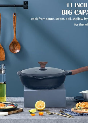 Vinchef Nonstick Deep Frying Pan Skillet with Lid, 11in/5Qt Saute Pan, German 3C+ Ceramic Coating Technology, Heat Indicator, Induction Compatible