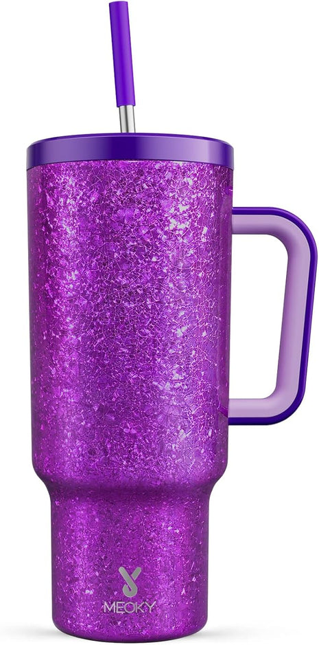 Meoky Tumbler with Handle and Straw for Women: 40 oz Stainless Steel Insulated Tumbler with Lid and Straw 100% Leakproof for Car Travel Home - Fashion Enthusiasts, Lavender