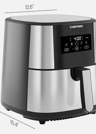 Chefman TurboFry® Touch Air Fryer, XL 8-Qt Family Size, One-Touch Digital Control Presets, French Fries, Chicken, Meat, Fish, Nonstick Dishwasher-Safe Parts, Automatic Shutoff, Stainless Steel