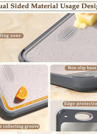 GUANCI Cutting Board for Kitchen Double Sided 304 Stainless Steel Chopping Board Food-Grade Stainless Steel and Wheat Straw PP Samll Size 14’’×9.6’’ Easy to Clean