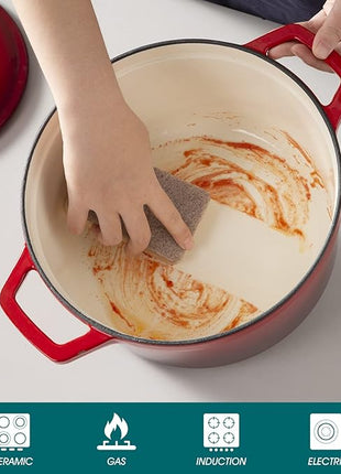 vancasso 6 QT Enameled Cast Iron Dutch Oven with Lid, Dual Handles for Bread Baking, Heavy-duty Round Dutch Oven, Non Stick Coating, All Heat Source, Red