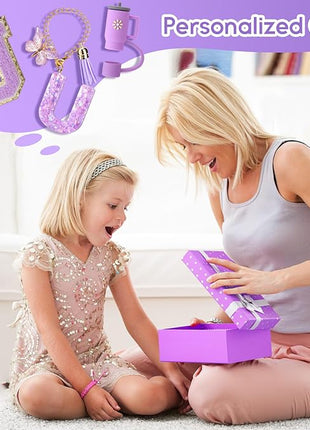 Mity rain 6PCS Cup Accessories Set for Stanley Cup 30oz 40oz tumbler with handle, Including Silicone Straw Topper Cover Cap and Boot, Spill Proof Stopper, Handle Charm, Initials Sticker (Letter U)