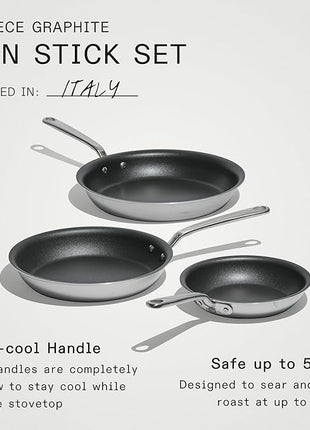 Made In Cookware - ProCoat Non Stick 3 Piece Frying Pan Set (Includes 8",10",12") - 5 Ply Stainless Clad - Professional Cookware - Crafted in USA - Induction Compatible - (Graphite)
