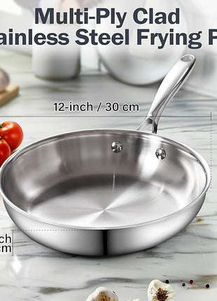 Cooks Standard Frying Pan Stainless Steel, 12-Inch Multi-Ply Clad wok Stir Fry Pan Kitchen Skillet, Silver