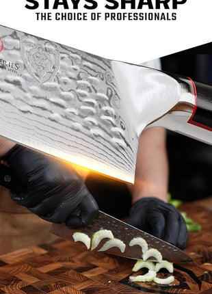 Dalstrong Chef Knife - 6 inch Blade - Shogun Series ELITE - Damascus - Japanese AUS-10V Super Steel - G10 Black Handle - Razor Sharp Kitchen Knife - Hammered Finish Chef's Knife - Sheath