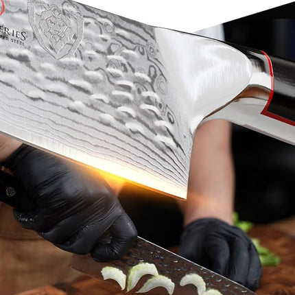 Dalstrong Chef Knife - 6 inch Blade - Shogun Series ELITE - Damascus - Japanese AUS-10V Super Steel - G10 Black Handle - Razor Sharp Kitchen Knife - Hammered Finish Chef's Knife - Sheath